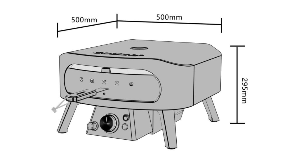 Dimensions du four à pizza gaz Cozze avec pierre rotative de 13 pouces (34,5cm) - Black Edition