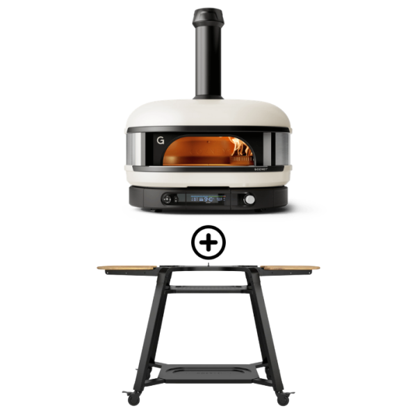 Pack Dome Gen 2 couleur blanc four a pizza hybride gaz et charbon avec chariot