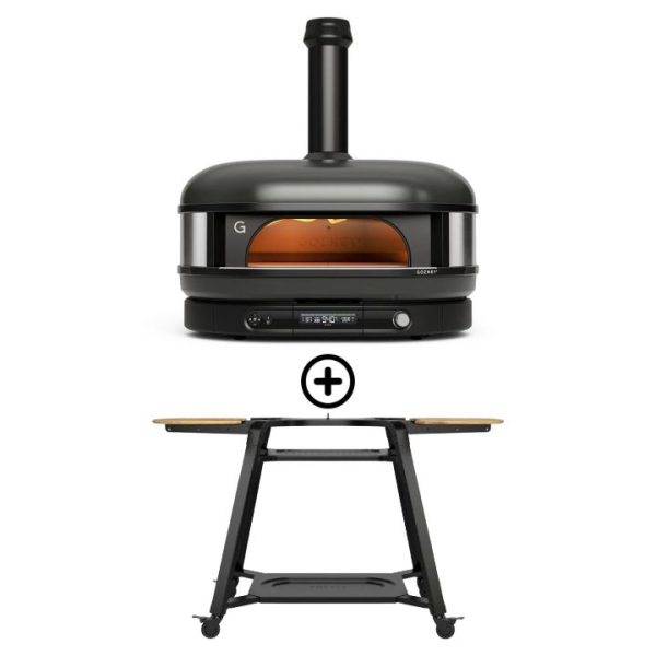 Pack Dome XL Gen 2 couleur noir four a pizza hybride gaz et charbon avec chariot